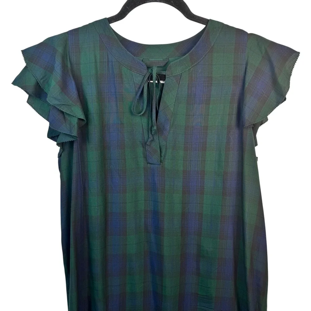 Vineyard Vines Dress Womens‎ Small Blackwatch Plaid Flutter Sleeve Tie Neck